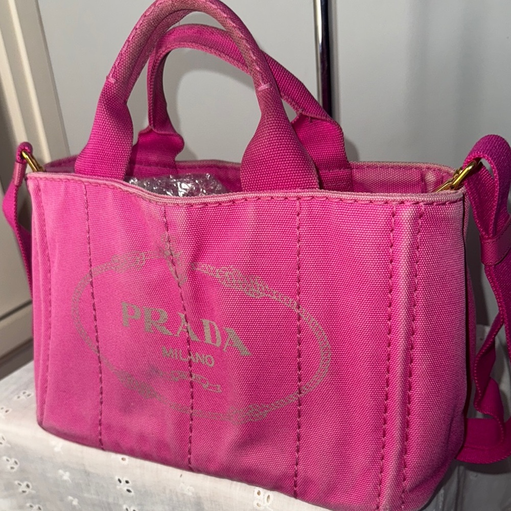 Prada Pink Canvas Crossbody Tote - Picture 4 of 13